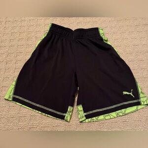 Boys puma shorts black with geometric shapes on bright green background size XS